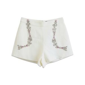 Beulah Style Shorts Womens Medium Ivory Rhinestone Embellished High Waisted
